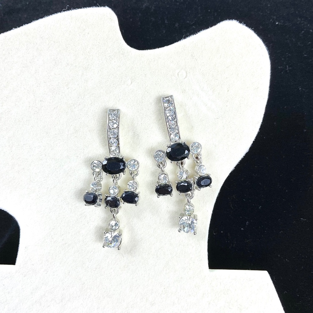 Rhinestone Dangle Earrings Black Beads Fancy Gatsby